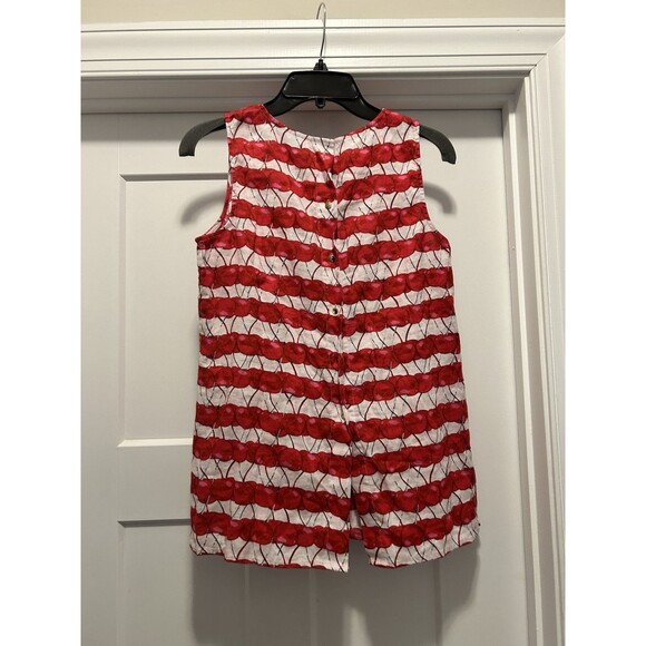 Cynthia Rowley Womens White Red Cherry Print 100% Linen Round Neck Size Medium - Picture 5 of 6